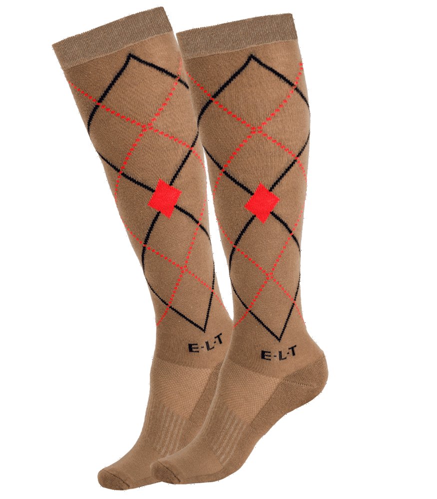 Jazdecké podkolienky Argyle, ELT – cappuccino/ohnivo červená